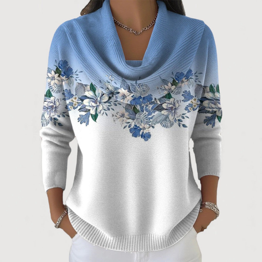 Jersey de cuello drapeado con estampado floral «Celeste»