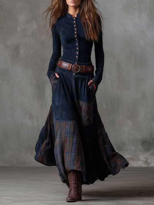Vestido largo de antelina con cinturón «Elisa»
