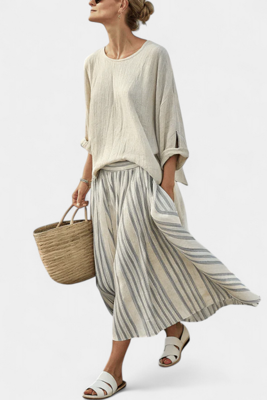 Conjunto de blusa y falda midi a rayas «Aurea»