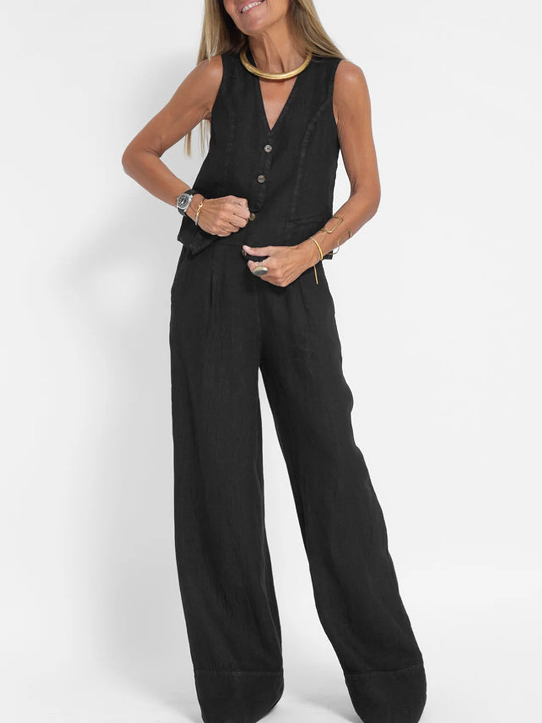 Conjunto de chaleco y pantalón ancho «Aira»