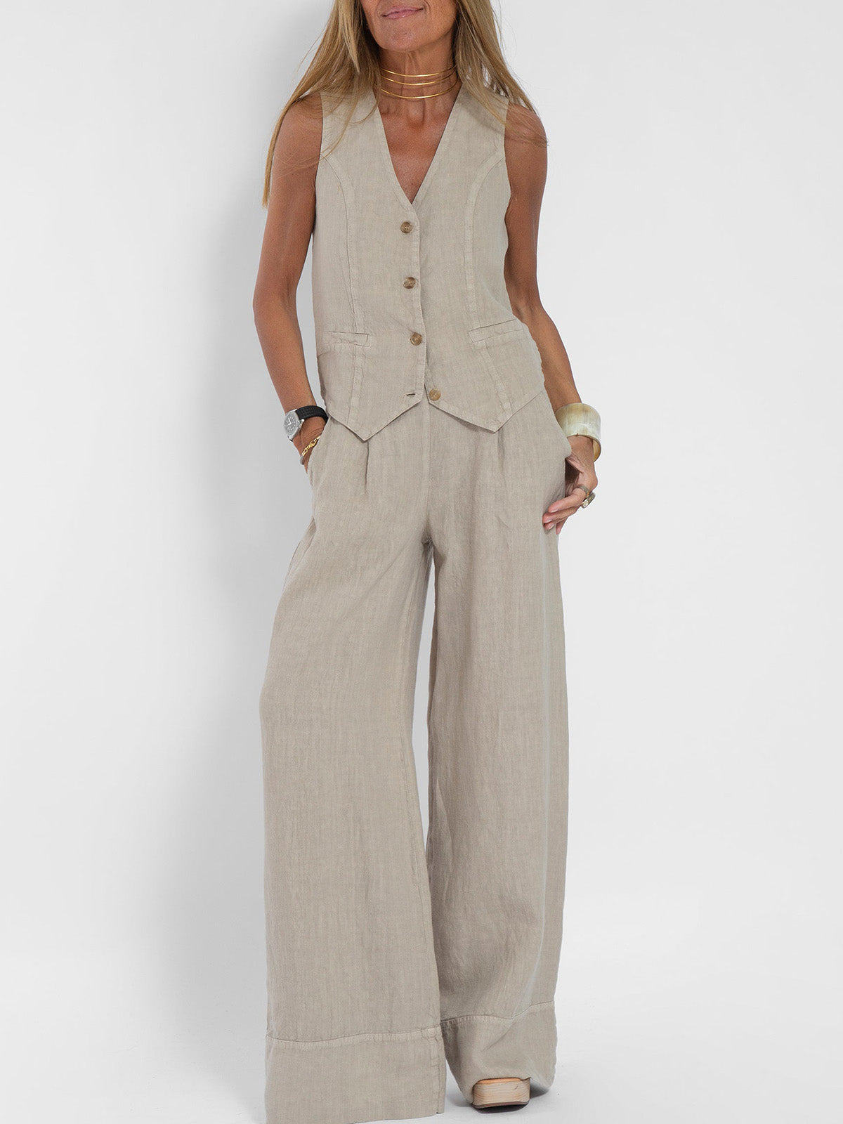 Conjunto de chaleco y pantalón ancho «Aira»