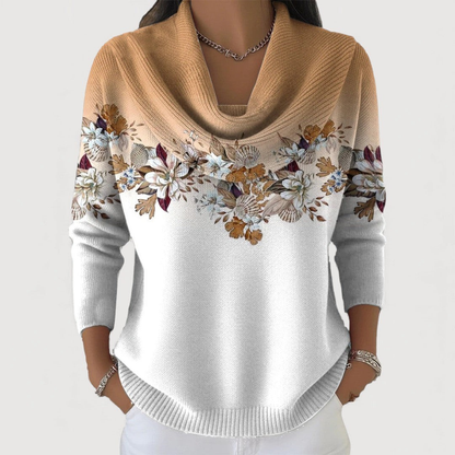 Jersey de cuello drapeado con estampado floral «Celeste»