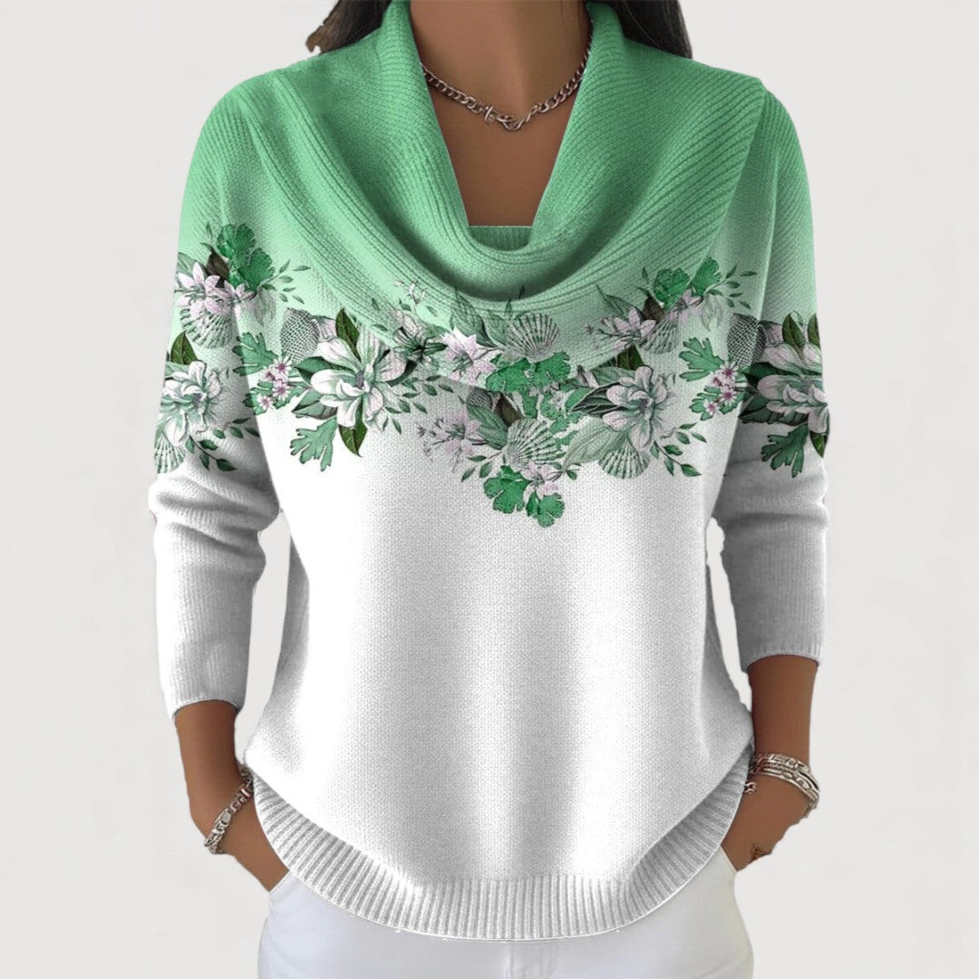 Jersey de cuello drapeado con estampado floral «Celeste»
