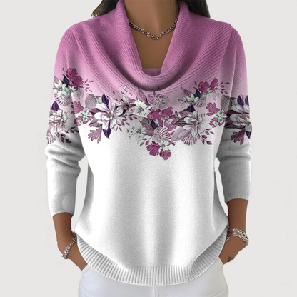 Jersey de cuello drapeado con estampado floral «Celeste»