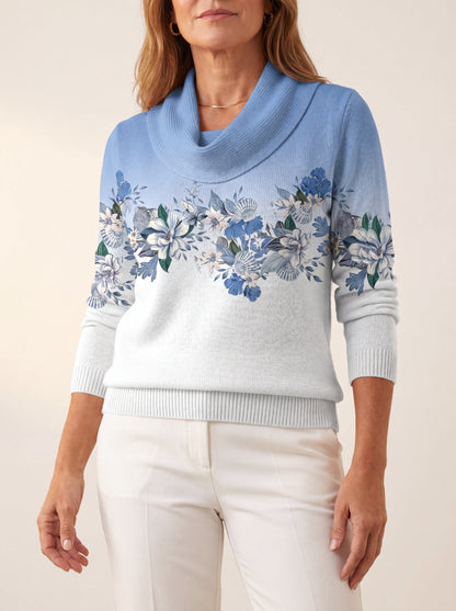 Jersey de cuello drapeado con estampado floral «Celeste»