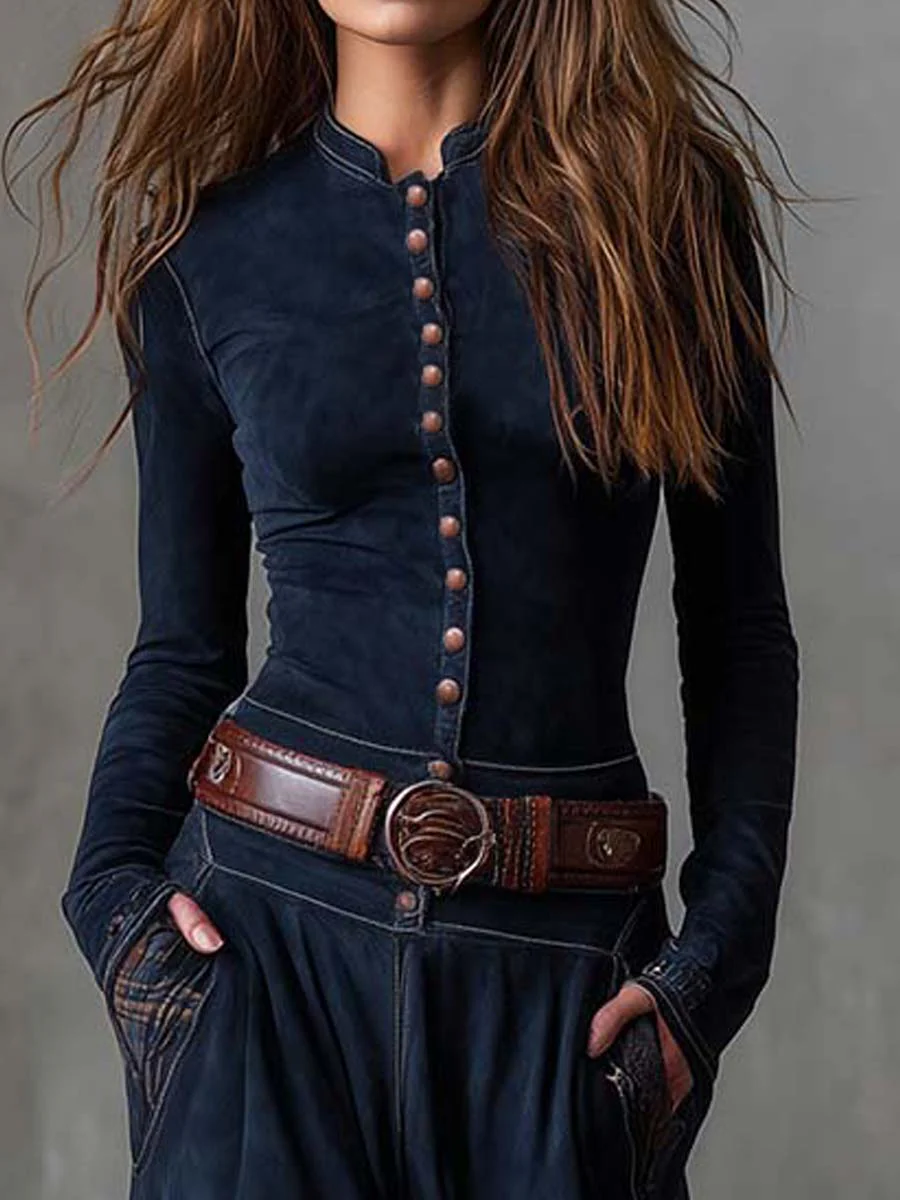 Vestido largo de antelina con cinturón «Elisa»