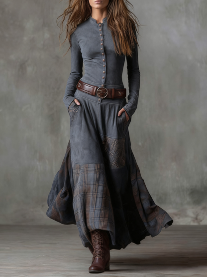 Vestido largo de antelina con cinturón «Elisa»