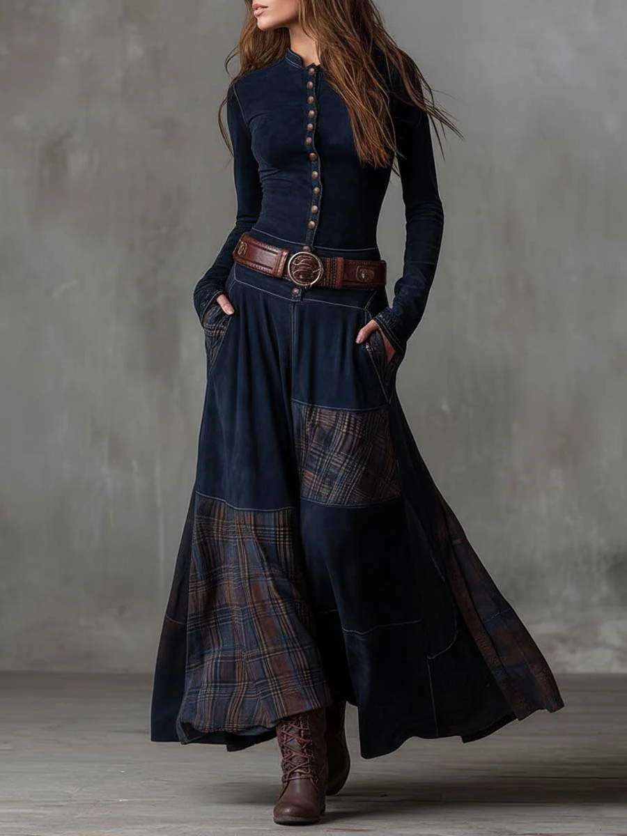Vestido largo de antelina con cinturón «Elisa»