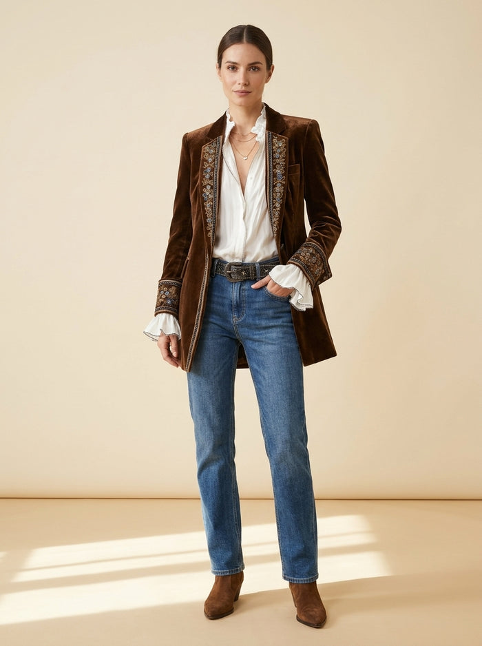 Blazer de terciopelo bordado «Constance»