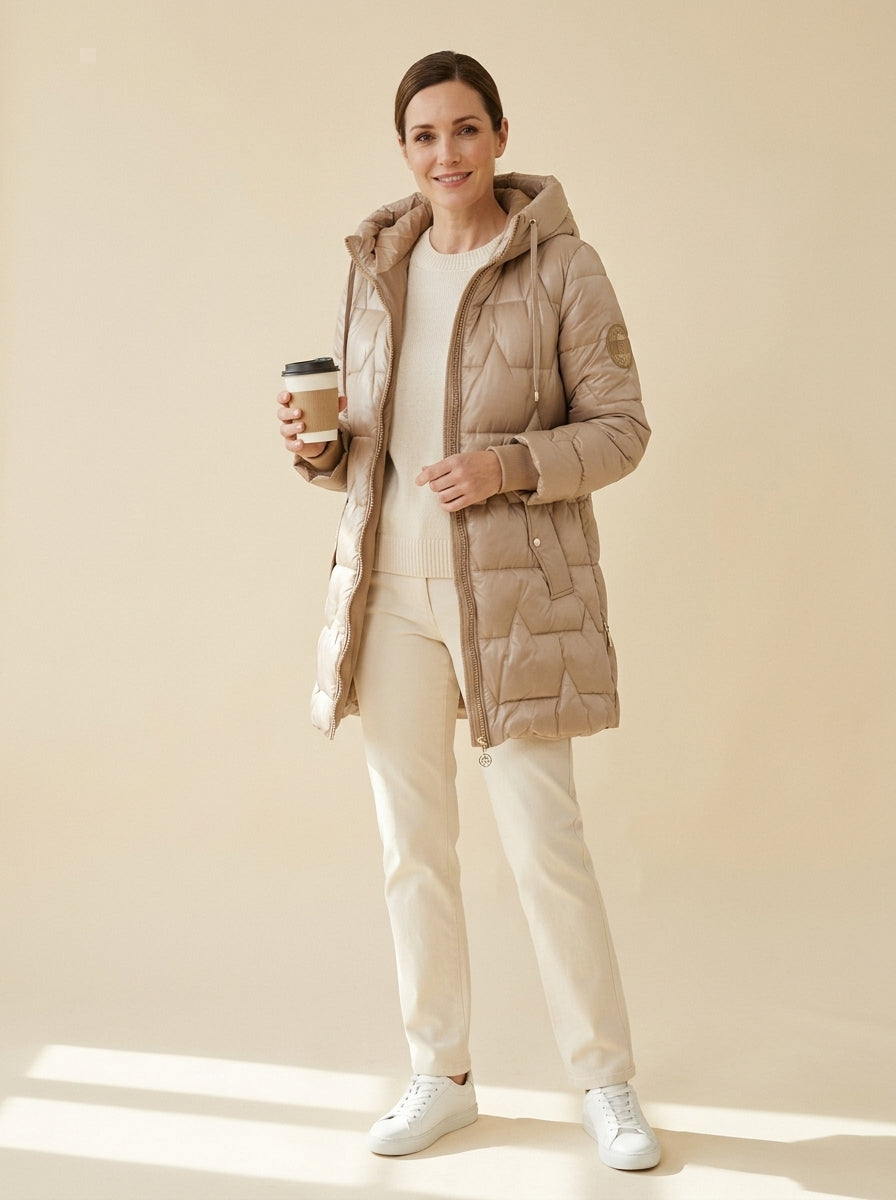 Abrigo acolchado brillante Lina beige con capucha