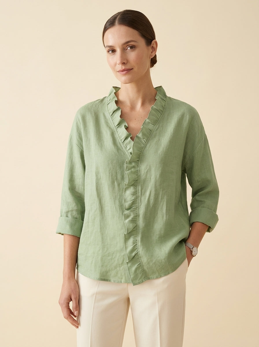 Blusa de volantes con escote en V Chiara, vista frontal