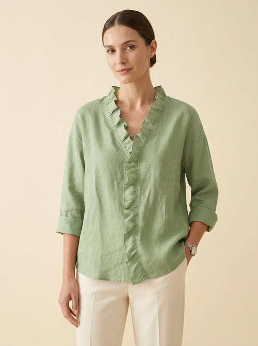 Blusa de volantes con escote en V Chiara, vista frontal